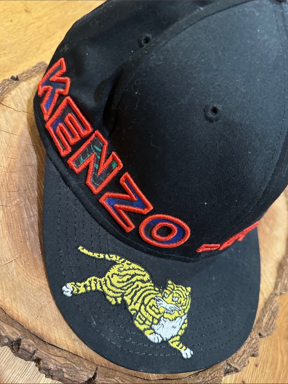 Kenzo Black Cap with Red Logo and Yellow Tiger Embroidery